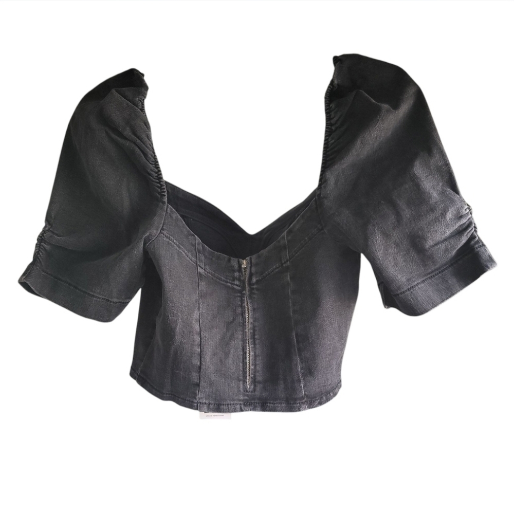 NWT BDG Black Puff Sleeve Women's Denim Crop Top - Size Medium - Picture 3 of 10